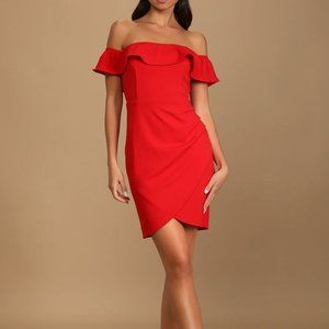 Lulus | Off Shoulder Bodycon Mini Dress Red Size M